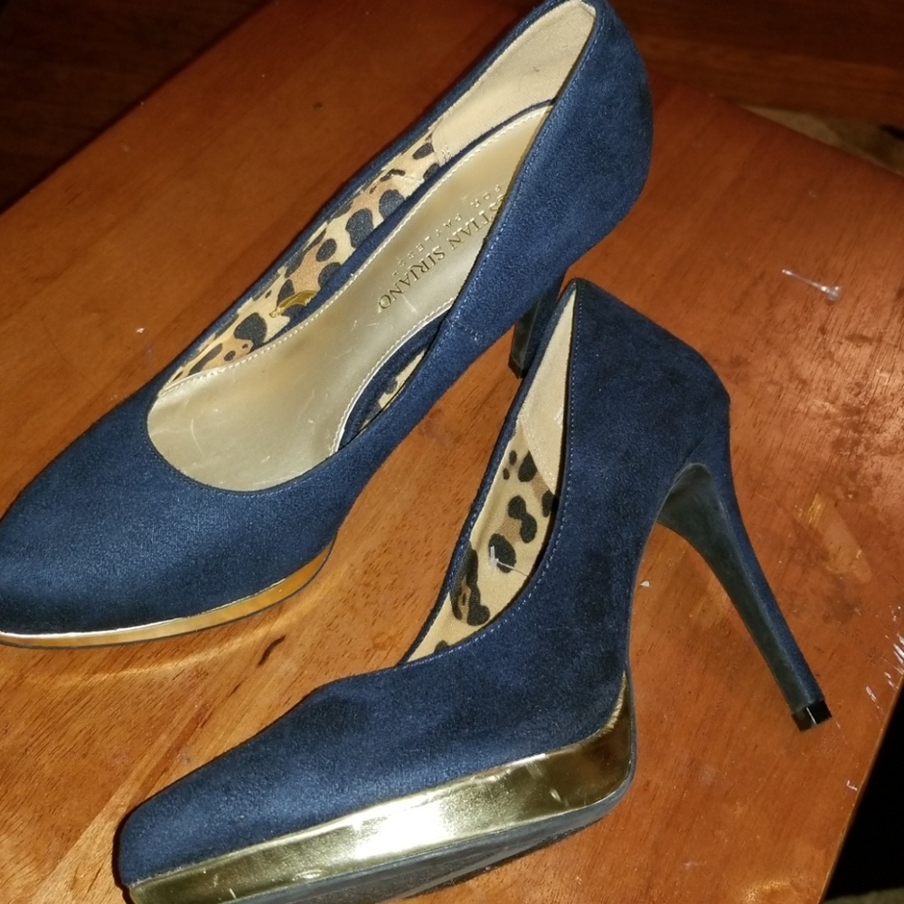 Blue heels with gold trim